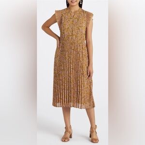 Perla Pleated Flutter Sleeve Midi Dress